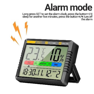 Picture of High Accuracy Thermometers Digital Hygrometer Tester With Intelligent Clock Function Suitable For Bedroom And Office Use-Healthproo Multicolor