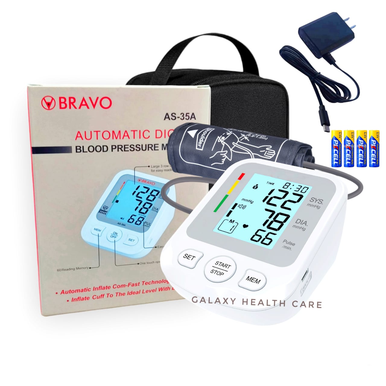 Picture of Bravo Fully Automatic Upper arm Digital Blood Pressure Monitor Apparatus and Testing Machine, Separate Cuff, LCD Display with USB Port with 5 year Warranty-Healthproo Multicolor