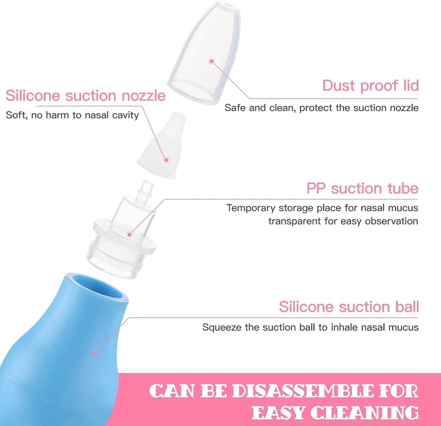 Picture of Baby Nose Cleaner Cleaner Nasal Vacuum Mucus Suction Aspirator Soft Tip Tools Multicolor