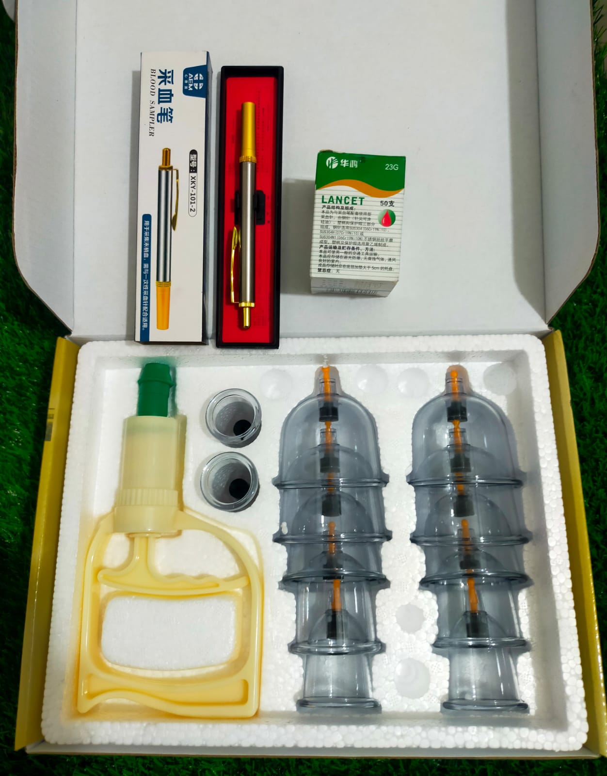 Picture of Hijama set/ cupping set/ Massage Cupping/ Dry cupping set 12pcs with Hijama pen 1-Head & 50pcs hijama Lancet 23g-Health Proo Multicolor