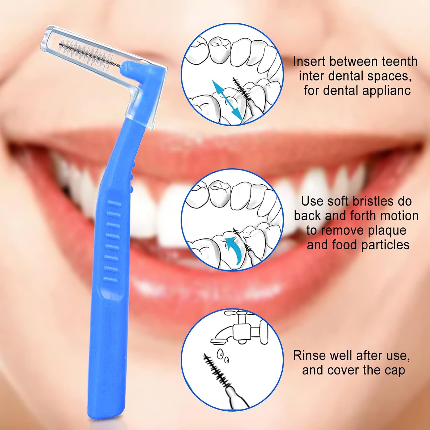 Picture of L Shaped Interdental Brushes for Between Teeth and Gums,5pcs Angle Interdental Brushes, Brush Micro Tight Cleaner, Plaque Removal, 6 Sizes(Blue), 5pcs Angle Interdental Brushes, L Shaped Interde (healthproo) Multicolor