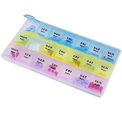 Picture of 7 Days Medicine box organizer with 21 grids Week day medicine box from Morning-noon-night - Medicine Box Multicolor