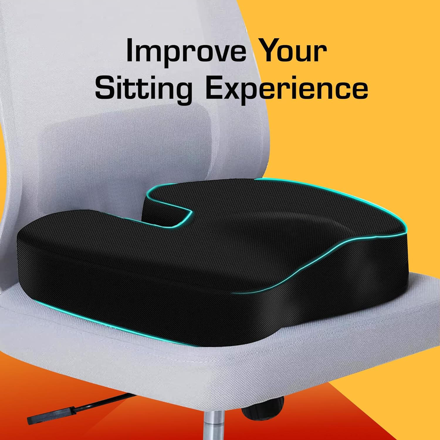 Picture of Memory Foam Coccyx Seat Cushion for Tailbone, Sciatica, Lower Back Pain Relief Hip Support Pillow Contoured Cushion for Office/Home Chair, Wheelchair-healthproo 