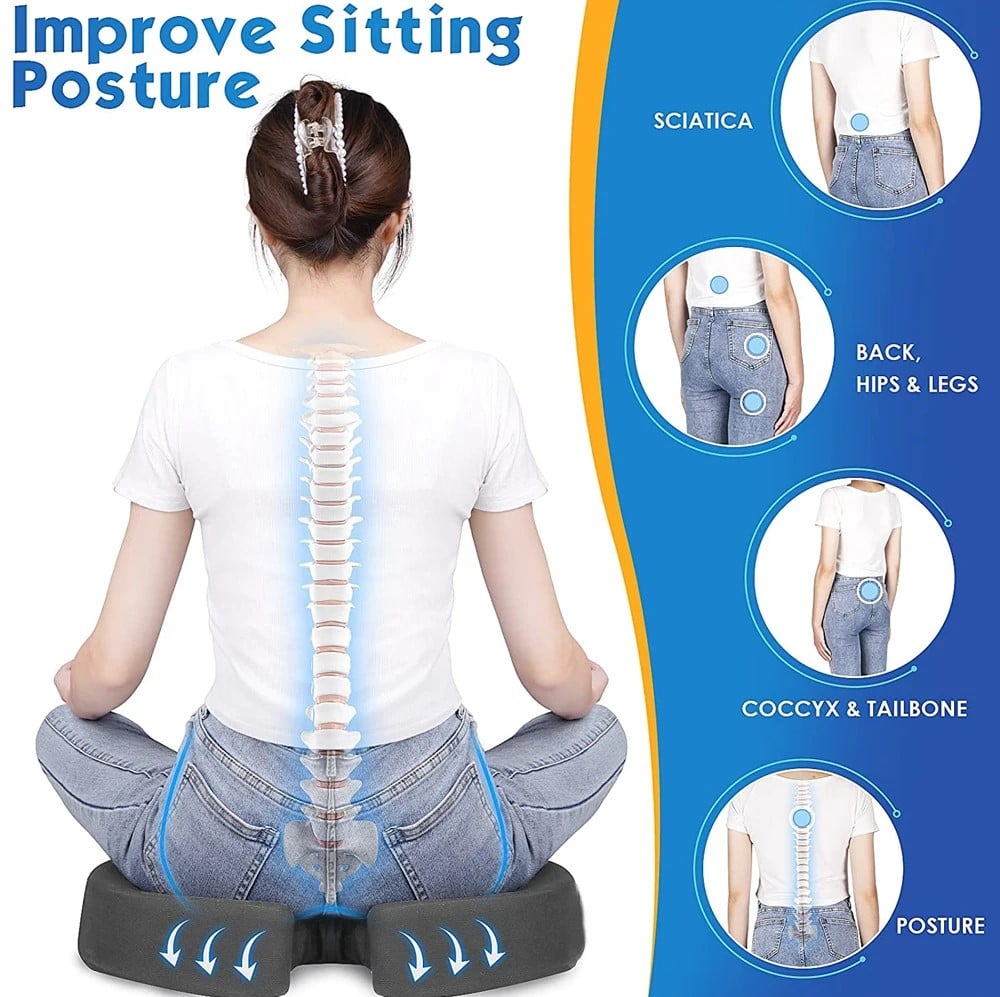 Picture of Memory Foam Coccyx Seat Cushion for Tailbone, Sciatica, Lower Back Pain Relief Hip Support Pillow Contoured Cushion for Office/Home Chair, Wheelchair-healthproo 