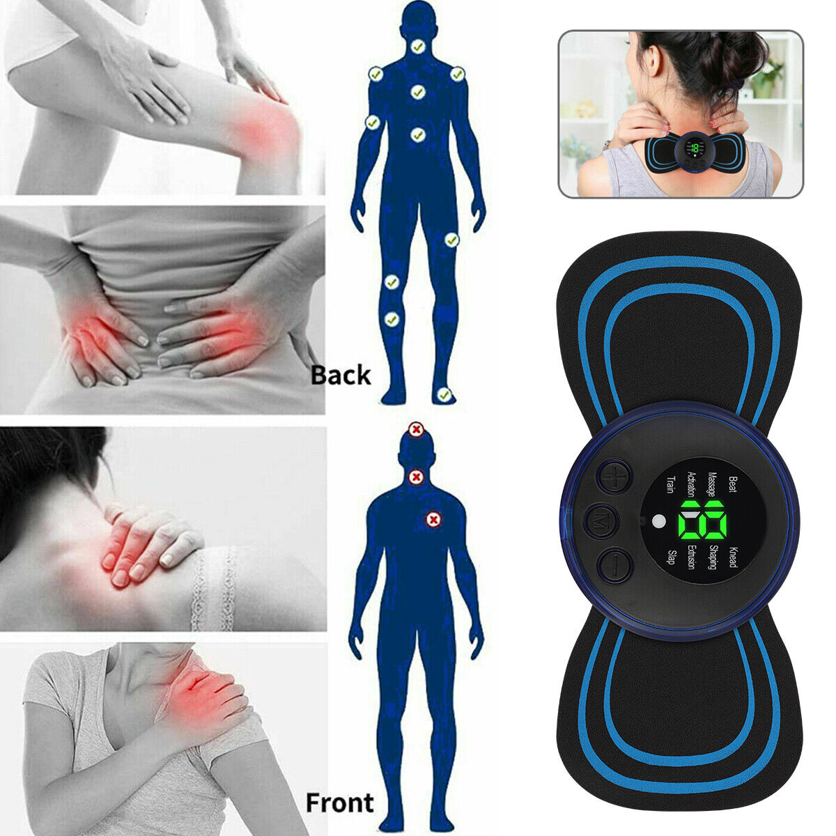 Picture of Tens Units EMS Mini Massager,Muscle Stimulator Full Body Relaxation Machine Rechargeable Device for Legs Back Neck Pain Relief Electromagnetic Therapy For Unisex Multicolor