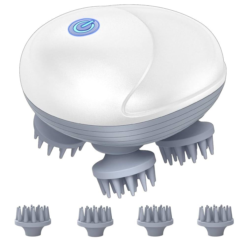 Picture of Electric Scalp Massager for Men Women, Handheld Cat Dog Pet Head Massager with 4 Massage Heads, 3 Speeds, Waterproof Massager for Soothing Muscles Joints, Hair Growth & Stress Relax-Health Proo 