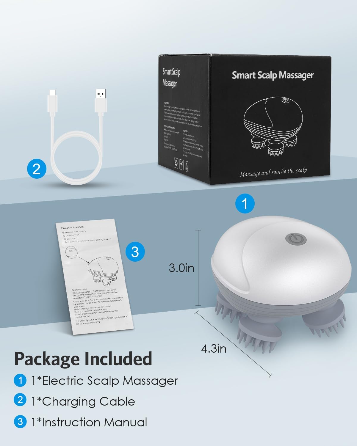 Picture of Electric Scalp Massager for Men Women, Handheld Cat Dog Pet Head Massager with 4 Massage Heads, 3 Speeds, Waterproof Massager for Soothing Muscles Joints, Hair Growth & Stress Relax-Health Proo 