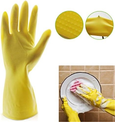 Picture of 13-Inch Black Industrial Rubber Hand Glove - Cleaning, Safety, and Multipurpose Use (Free Size, Size G)-healthproo Multicolor