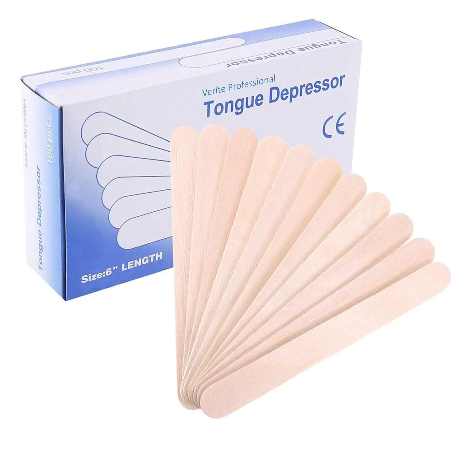 Picture of 100 Pcs 6" Medical Tongue Depressors Wooden Toungue Waxing Spatula Wax Ice Cream Sticks DIY Craft Multicolor