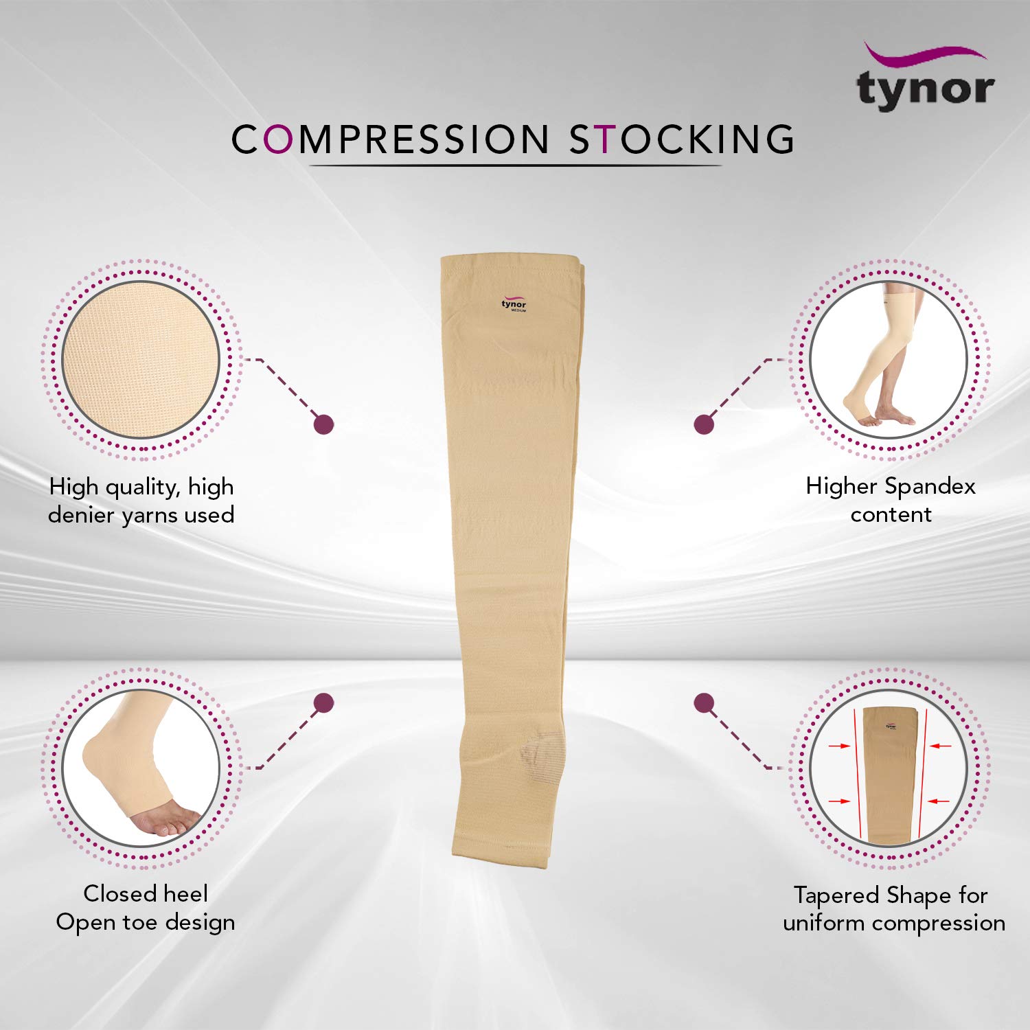 Picture of Tynor Compression Mid Thigh Stocking 1 Pair Beige