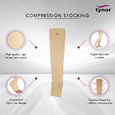 Picture of Tynor Compression Mid Thigh Stocking 1 Pair Beige