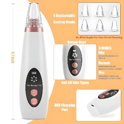 Picture of 6 In 1 Multi-Function Blackhead Remover Tool, USB Rechargeable Derma suction Machine, Pimple Removal Tool for Men and Women Multicolor
