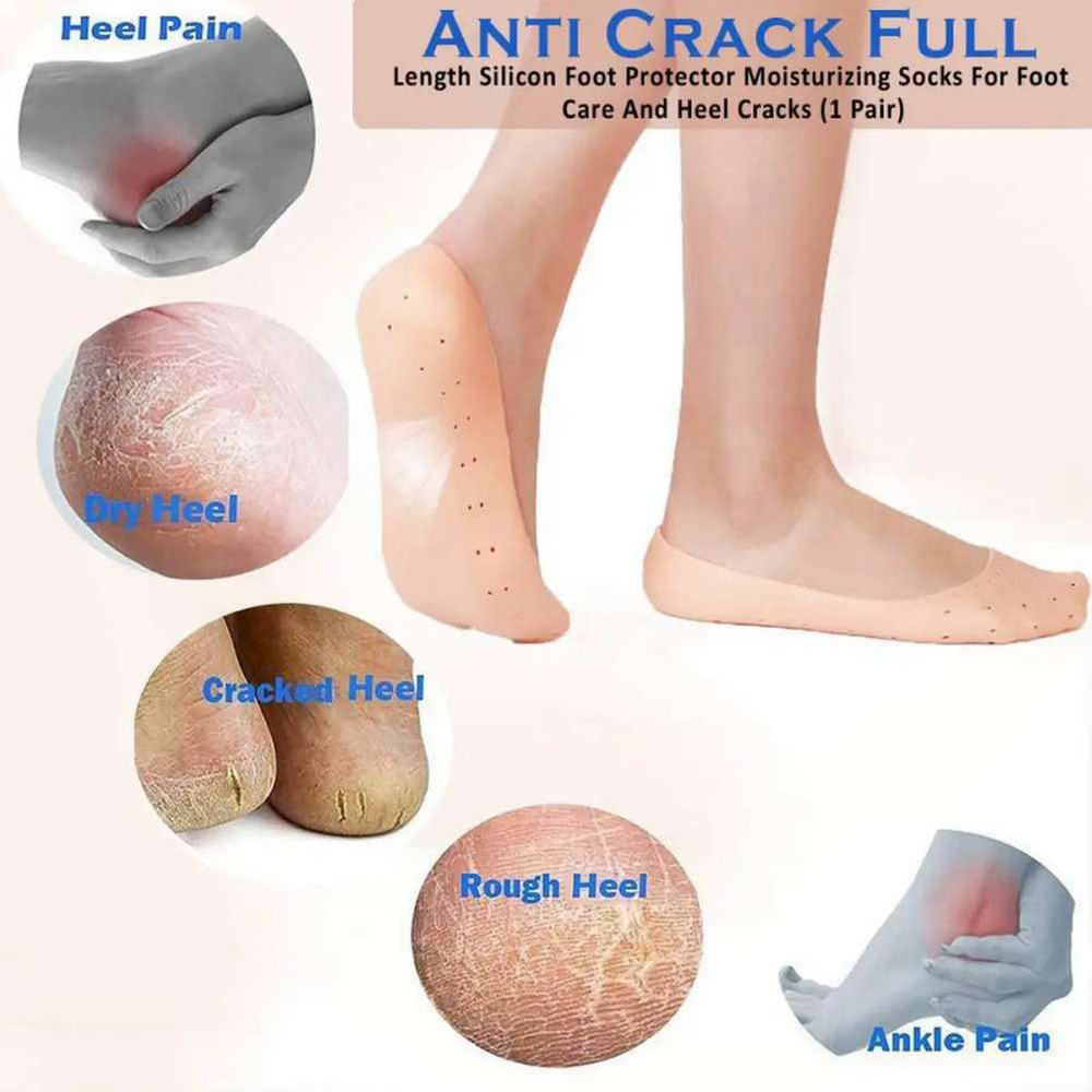 Picture of Smiling Foot Anti Crack Full Length Silicone Protector Moisturizing Socks Silicone Socks Smiling Foot For Relaxation Protector Moisturizing Socks-2 Pcs Multicolor