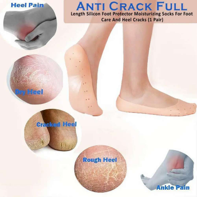 Picture of Smiling Foot Anti Crack Full Length Silicone Protector Moisturizing Socks Silicone Socks Smiling Foot For Relaxation Protector Moisturizing Socks-2 Pcs Multicolor