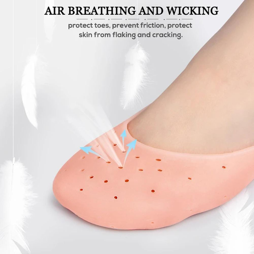 Picture of Smiling Foot Anti Crack Full Length Silicone Protector Moisturizing Socks Silicone Socks Smiling Foot For Relaxation Protector Moisturizing Socks-2 Pcs Multicolor