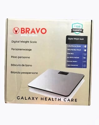 Picture of BRAVO Stainless Steel Digital Body Weight Bathroom Scale Step-On Technology Large Blue LCD Backlight Display, 400, Grey, 12x12 Inch (Pack of 1) Multicolor