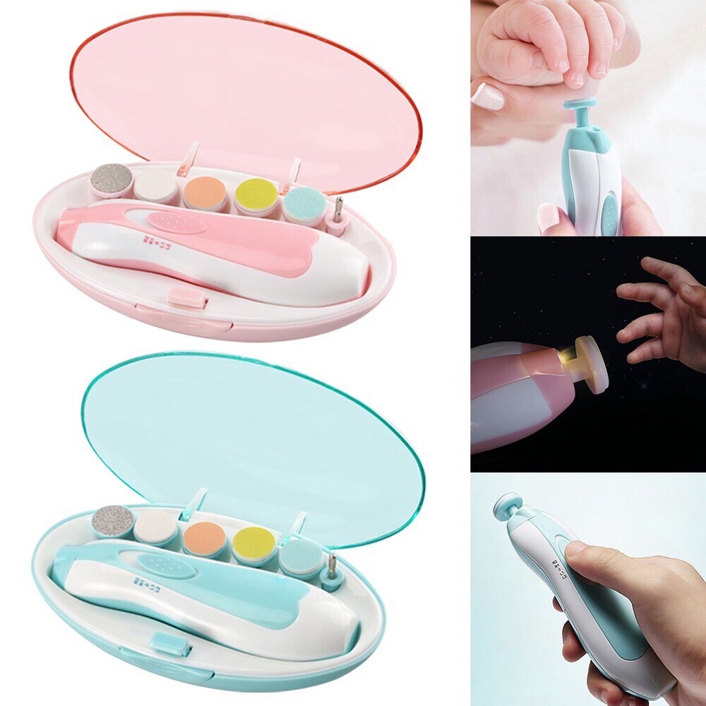 Picture of Baby Electric Nail File Trimmer | 8 in 1 Safe Baby Nail Trimmer | Baby Nail Clippers with 6 Grinding Heads and Light | Baby Nail Care Kit for All Ages Multicolor