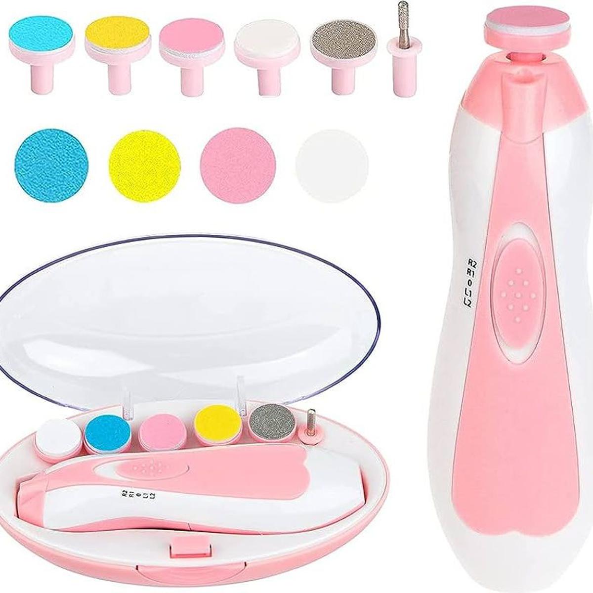 Picture of Baby Electric Nail File Trimmer | 8 in 1 Safe Baby Nail Trimmer | Baby Nail Clippers with 6 Grinding Heads and Light | Baby Nail Care Kit for All Ages Multicolor