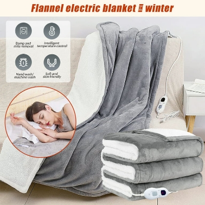 Picture of Electric Bed Warmer - Electric Under Blanket - Single Bed Size (60inch x 32 inch) with 3 Heat Settings & Dual Safety Feature with Over Heat Protection - Color: Light Ash