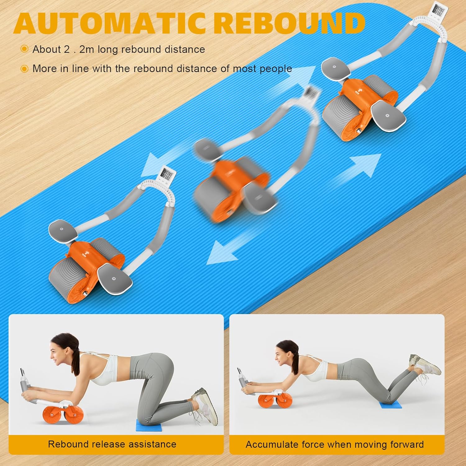 Picture of Ab Roller Wheel, Upgrade Elbow Support Automatic Rebound Abdominal Exercise Wheel, Abs Workout Equipment for Home Gym Fitness, New Core Strength Training Wheel with Time & Mat-Health Proo Multicolor