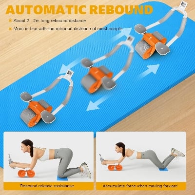 Picture of Ab Roller Wheel, Upgrade Elbow Support Automatic Rebound Abdominal Exercise Wheel, Abs Workout Equipment for Home Gym Fitness, New Core Strength Training Wheel with Time & Mat-Health Proo Multicolor