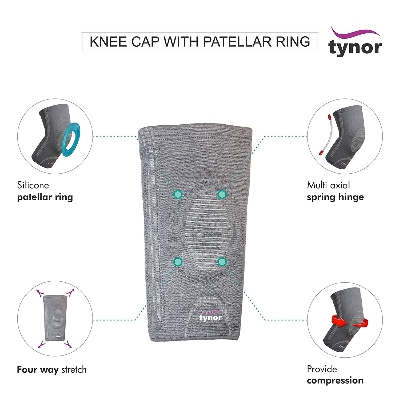Picture of Tynor Knee Cap with Patellar Ring Relieves Pain,3D wovenPatellar Support,Uniform CompressionComfortable,Anti Slip ASH