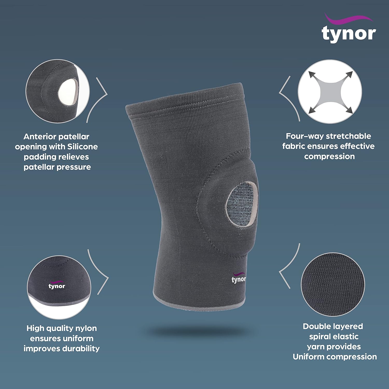 Picture of Tynor Knee Cap Open Patella(Support,Uniform Compression,Relieves Pain) Multicolor