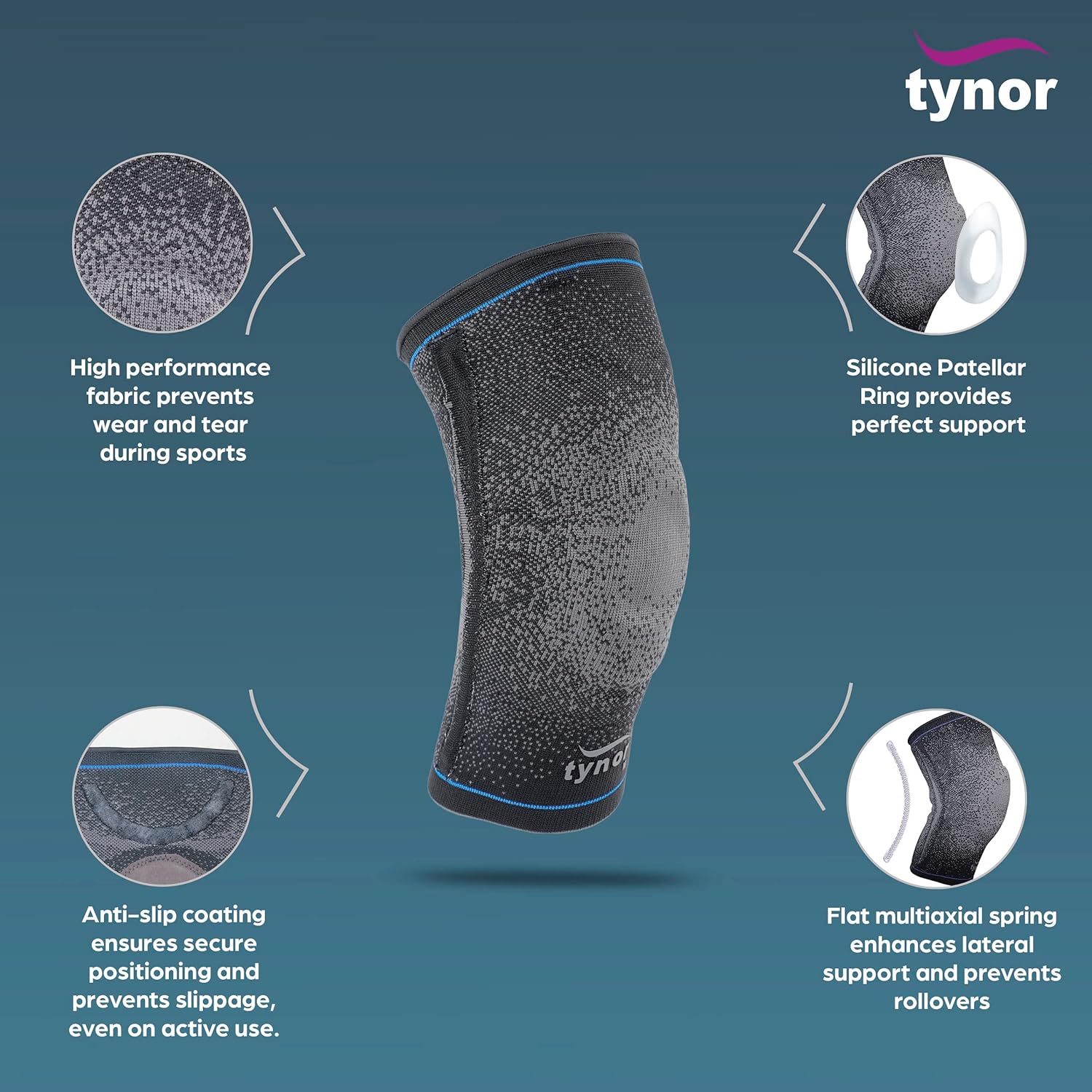 Picture of Tynor Knee Support Urbane - Premium Compression Knee Brace for Pain Relief & Daily Support Grey