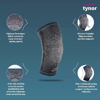 Picture of Tynor Knee Support Urbane - Premium Compression Knee Brace for Pain Relief & Daily Support Grey