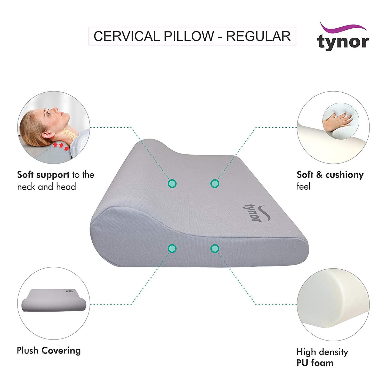 Picture of Tynor Cervical Pillow RegularSoft,Durable,Cervical Spine Posture Grey