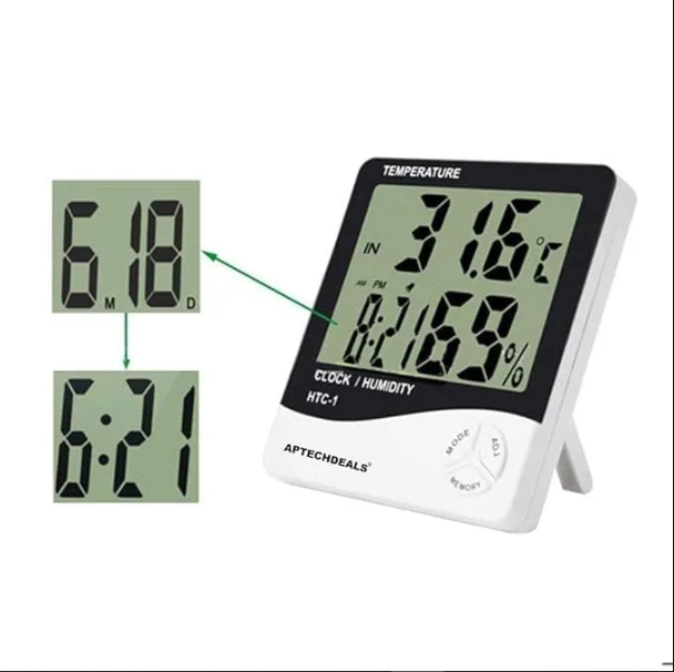 Picture of HTC-1 Room Thermometer with Humidity Incubator Meter and Accurate Temperature Indicator Wall Mounting LCD Digital Clock Monitor for Indoor/Outdoor (White)