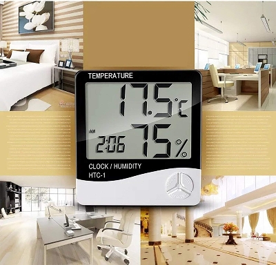 Picture of HTC-1 Room Thermometer with Humidity Incubator Meter and Accurate Temperature Indicator Wall Mounting LCD Digital Clock Monitor for Indoor/Outdoor (White)