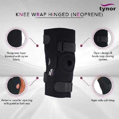 Picture of Tynor Knee Wrap Hinged (Neo) Compression, Support, Pain Relief Black