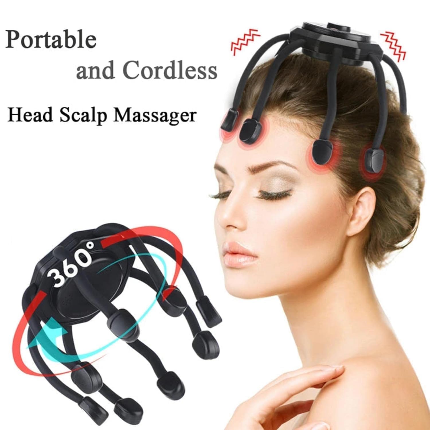 Picture of Head Massager Octopus Scalp Massagers,360 Degree Automatic Rechargeable Handfree Relax Massage with 3 Vibration Mode for Stress Pain Relax Headache Pain Relief Machine, Black