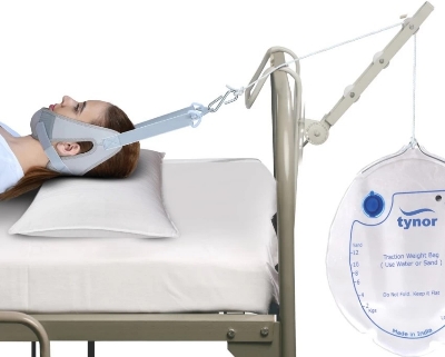 Picture of TYNOR Cervical Traction Kit (Sleeping) with Weight Bag, Grey, Universal Size, 1 Set Neck Support Multicolor