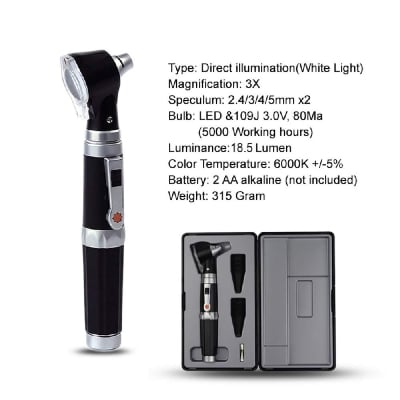 Picture of Mini Otoscope - Magnification Diagnostic Ear Scope With LED Direct Illumination Light, Health Tool for Doctors, Nurses, Adults, Kids, Baby, Elder, Pets, Animals 