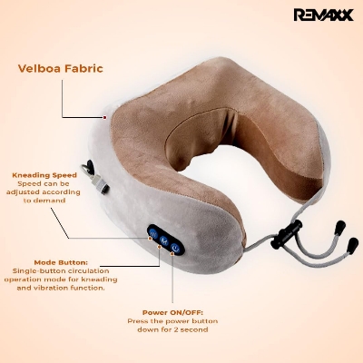 Picture of Rechargeble U-Shaped Travel Neck Massage Pillow | Three Speed Intensity Modes | Therapeutic Vibration | Cervical Pain Relief | Deep Kneading Massage | Memory Foam Multicolor