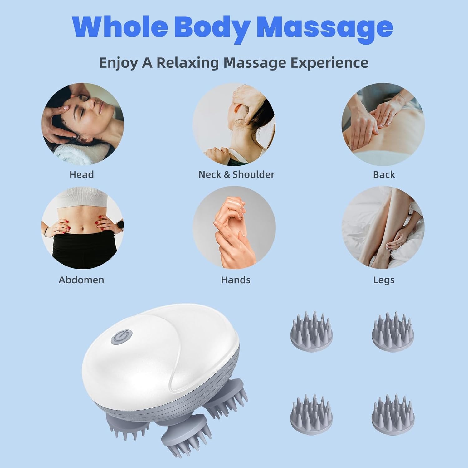 Picture of Cat Massager, Electric Scalp Massager, Head Massager with 4 Massage Heads, Back and Scalp Massager Relieving Tight Stiffness Muscles, Promote Bonding Multicolor
