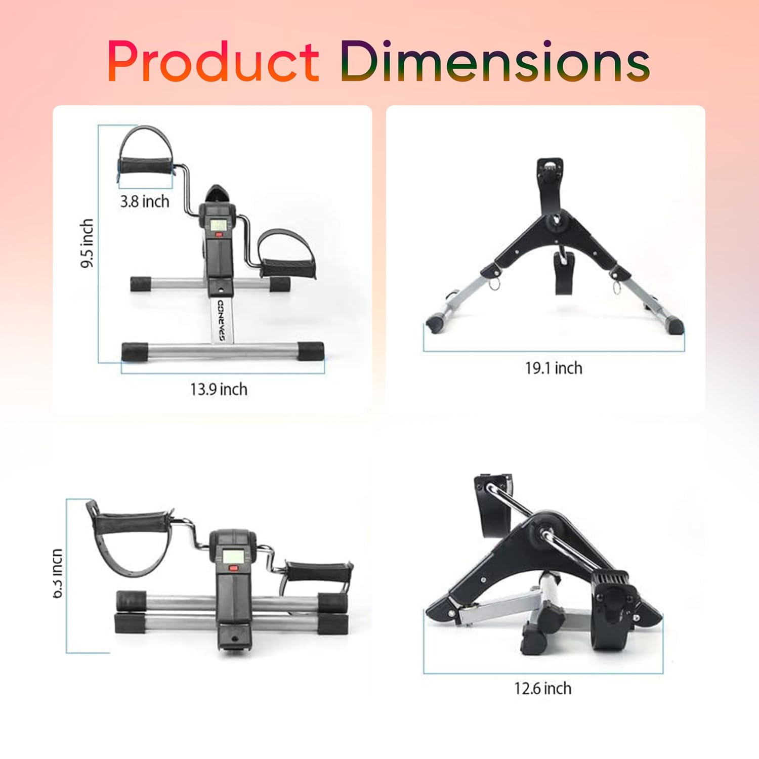 Picture of Mini Cycle Pedal Exerciser with Fixing Strap, Adjustable Resistance and Digital Display - Suitable for Light Exercise of Legs, Arms, and Physiotherapy at Home Black