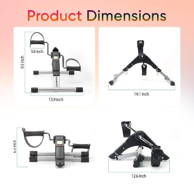 Picture of Mini Cycle Pedal Exerciser with Fixing Strap, Adjustable Resistance and Digital Display - Suitable for Light Exercise of Legs, Arms, and Physiotherapy at Home Black