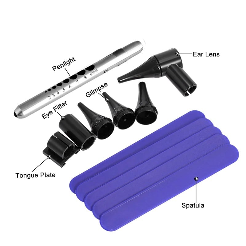 Picture of Portable LED Medical Otoscope Set, Ear, Eye, Throat, Nose, Dental Check, Care, Veterinary Endoscope, Diagnostic, Mini Ophthalmoscop 