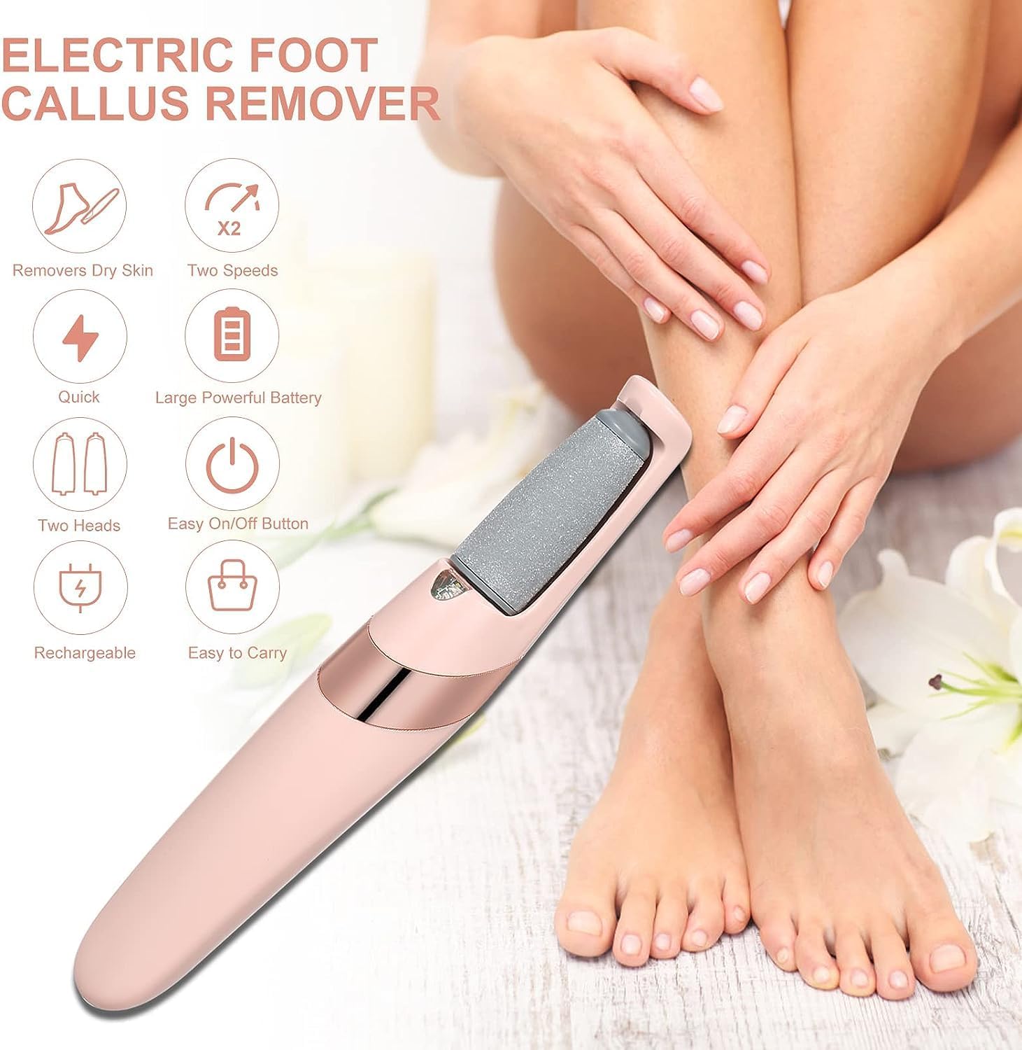 Picture of Electric Pedicure Device Foot Care Foot File with 2 Heads, Portable Callus and Dead Skin Remover, Foot Scrubber and Feet care Machine 