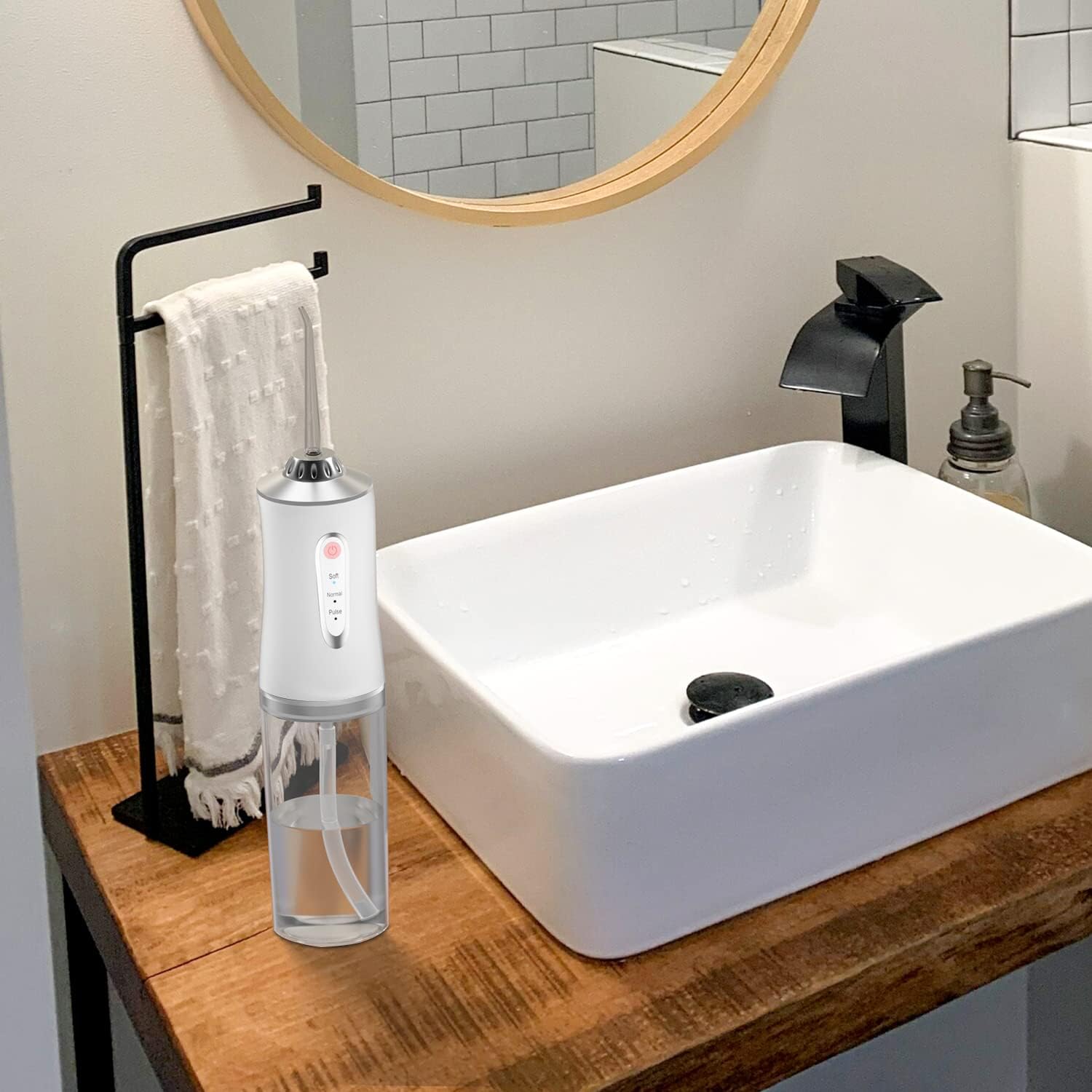 Picture of Portable Cordless Oral Irrigator, Water Flosser Rechargeable Dental Cleaning Irrigator, 3 Modes 4 Tips, IPX7 Waterproof Teeth Cleaner Water Flosser Oral Irrigator for Home and Travel White
