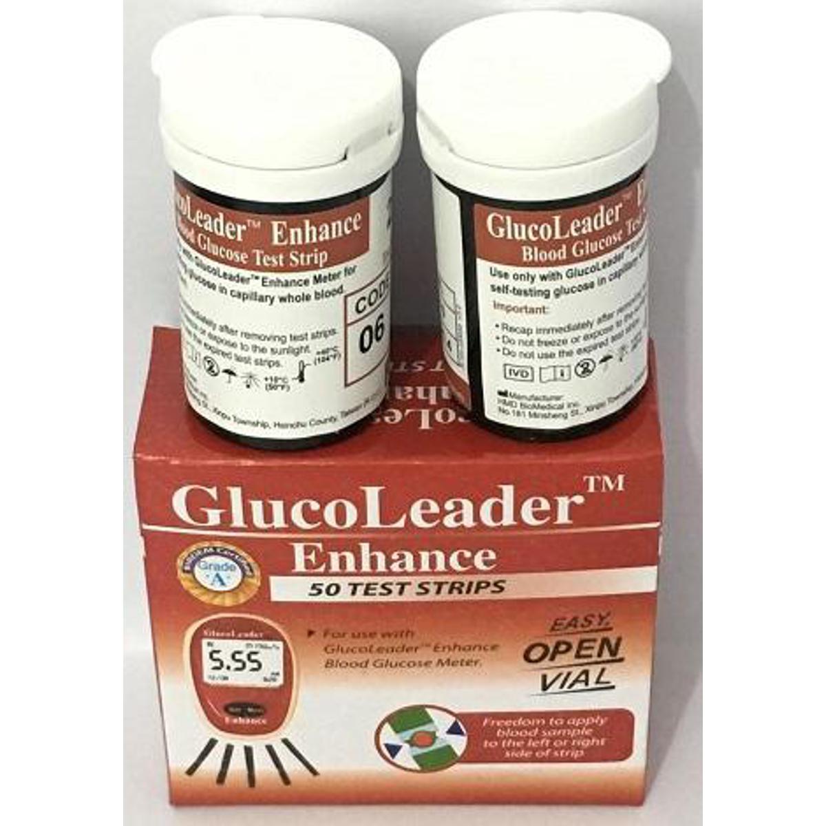Picture of Gluco Leader Enhance(Red) Blood Glucose Test - 50 Strips Red