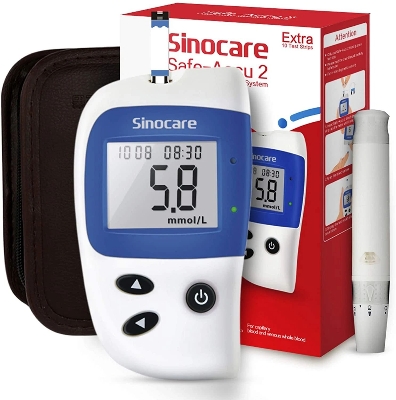 Picture of Sinocare Blood Sugar Monitor Safe Accu 2 with Advanced Technology, 200 Memory to Know Value Changes 