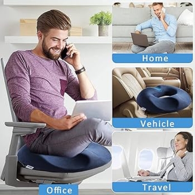 Picture of Hemorrhoid Mat Health Care Seat Cushion Sciatica Tailbone Bed Sores Donuts Shape Sitting Pain Relief Travel Office Memory Foam Dark Ash