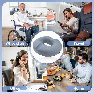 Picture of Hemorrhoid Mat Health Care Seat Cushion Sciatica Tailbone Bed Sores Donuts Shape Sitting Pain Relief Travel Office Memory Foam Dark Ash