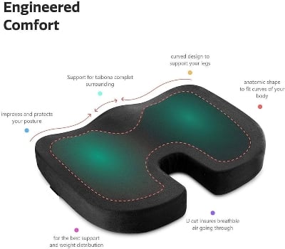 Picture of UM Orthopedic Memory Foam Coccyx Seat Cushion Black
