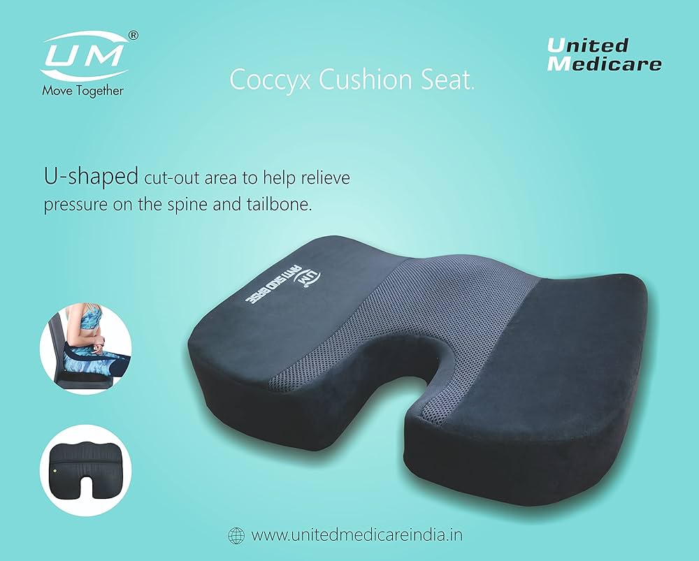 Picture of UM Orthopedic Memory Foam Coccyx Seat Cushion Black