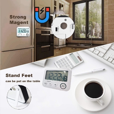Picture of Kitchen Timer, Alarm Clock, Multifunctional Digital Cooking Timer with Large LCD Display, Magnetic Stopwatch, Timer with Clock, Alarm Clock, Magnet Multicolor